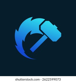 Modern Blue Hammer with Speed Flame Trail Logo