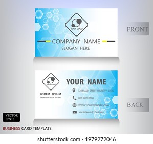 Modern blue hexagon name card.Vector business card