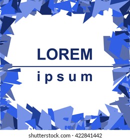 Modern blue ice frame with triangles texture. Trendy ice vector background with broken glass or ice. Stylish cool frame for design, internet, advertisements, banners, cold drinks