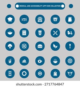 A modern blue icon collection designed for medical services, healthcare accessibility, and inclusive mobile applications. Created in a clean minimalist flat vector style, these icons are ideal for health apps, hospital systems, accessibility platforms, UI and UX interfaces, dashboards, presentations, and digital products. Fully editable vector icons isolated on a white background for professional and commercial use.