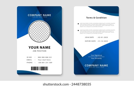 Plantilla de diseño de tarjeta de identificación azul moderna. Diseño de tarjeta de identidad de empleado. Vector