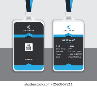 Modern blue ID card design template. Company and employee identity card design. Vector template.