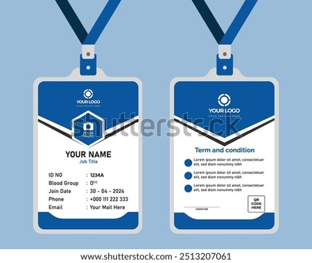Modern blue ID card design template. Employee identity card design.