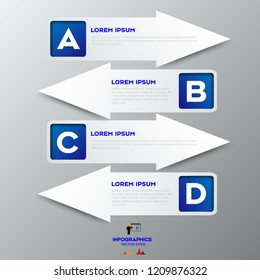 Modern blue  infographic arrows. Vector design template of 4 options, steps, parts.