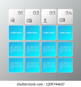 Modern blue infographics 4 options. , steps, parts. Can be used for workflow layout, diagram, step by step infographics, graph, chart, diagram, web design.