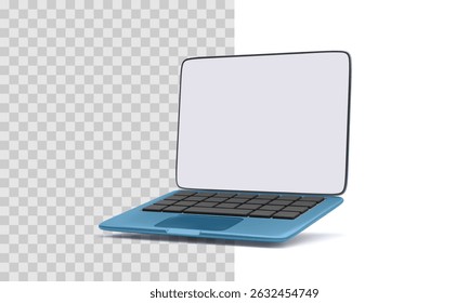 Portátil azul moderno con pantalla en blanco en estilo isométrico. Icono de Vector 3D para proyectos de Tecnología, interfaz o Diseño web. Ilustración vectorial.