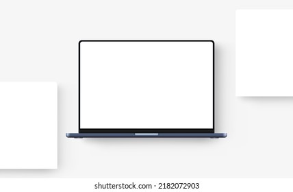 Moderne blaue Laptop-Mockup mit Blank Screen und Webseiten. Vektorgrafik