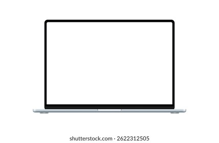 Modern Blue Laptop Mockup With Blank Screen, Front View, Isolated On White Background. Vector Illustration