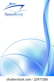 Modern blue layout with speedboat and wave icon