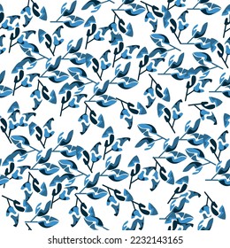 Modern blue leaf motif surface pattern for textile and home decor industry