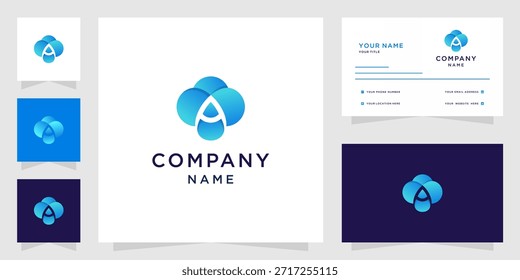 Letra azul moderna Un logotipo de la nube y tarjeta de visita