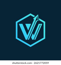 Letra azul moderna W logotipo com seta para cima em um hexágono