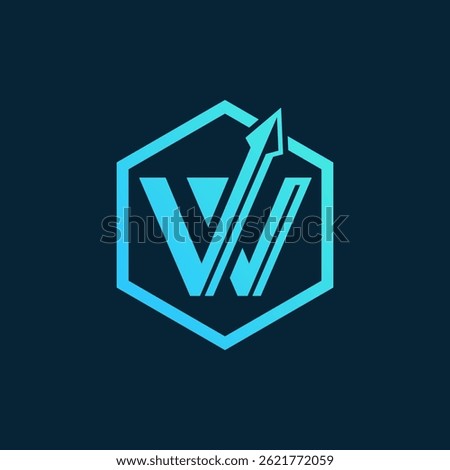 Modern Blue Letter W Logo with Upward Arrow in a Hexagon