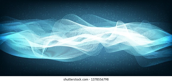 Modern Blue Light Digital Line,Sound Wave Technology and earthquake wave concept,design for music studio and science,Vector Illustration.