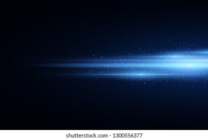 Modern blue light effect isolated on black background. Blue glitters. Glowing lines with sparkles. Blurred light trails. Vector illustration. EPS 10