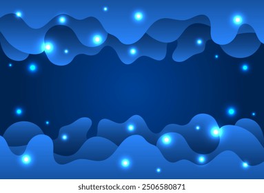 Fondo De Marco Líquido Azul Moderno Con Luz Bokeh. Fondo de pantalla cosmético. Anuncio de belleza. Ilustración vectorial. Antecedentes