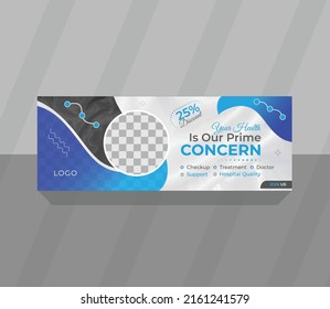 Modern Blue Medical Healthcare social media cover page vector template or Abstract promotional corporate digital web banner design for timeline cover, personal purpose advertising post design 