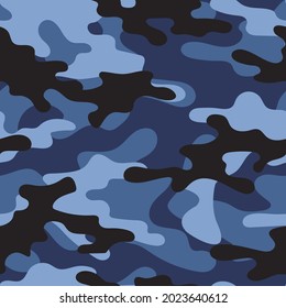 modern blue military vector camouflage print, seamless pattern for clothing headband or print.