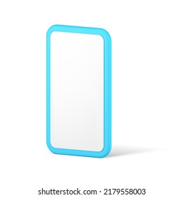 Moderno teléfono móvil azul pantalla vacía dispositivo de comunicación ciberespacio ilustración realista de un icono 3d vectorial. Dispositivo de conexión digital digital de ciberespacio para smartphone. Mostrar plantilla de interfaz