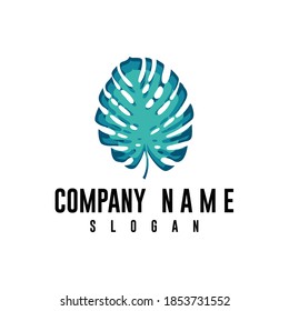modern blue monsterra foliage vector logo design for all business