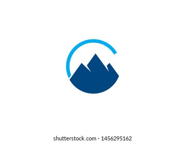 Modern blue mountain peak inside a circular arc symbol