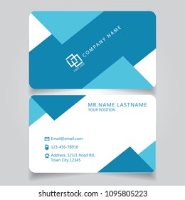 Modern Blue name card and business card with creative design horizontal curve corner standard size vector illustration template