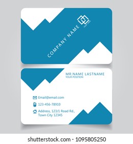 Modern Blue name card and business card with creative design horizontal curve corner standard size vector illustration template