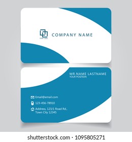 Modern Blue name card and business card with creative design horizontal curve corner standard size vector illustration template