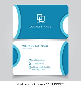 Modern Blue name card and business card with creative design, dimension in depth and drop shadow horizontal curve corner standard size vector illustration template