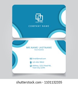 Modern Blue name card and business card with creative design, dimension in depth and drop shadow horizontal curve corner standard size vector illustration template