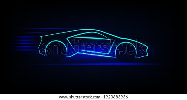 Modern blue neon\
car silhouette. Automotive template for your banner, wallpaper,\
marketing advertising.\
ESP10