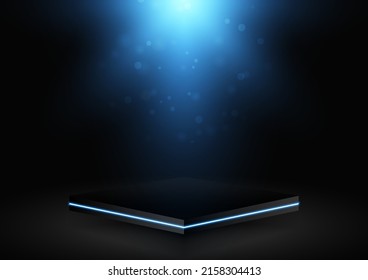 Modern blue neon pedestal scene for product display vector illustration.