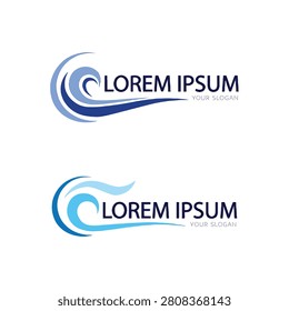 Modern blue ocean wave logo templates with dummy text. Suitable for marine businesses, water sports, travel agencies, surf clubs, and environmentally focused corporate brands.