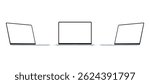 Modern Blue Open Laptops Mockups, Front and Side Perspective View, Isolated on White Background. Vector Illustration