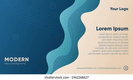 Modern blue orange fluid gradient background with curvy shapes. An abstract vector design with copy space for website poster flyer cover backdrop with colors inspired from sea beach coast shore waves.