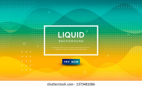 Modern blue and orange gradient dynamic background. Geometric fluid with halftone shape composition. Colorful liquid backdrop.