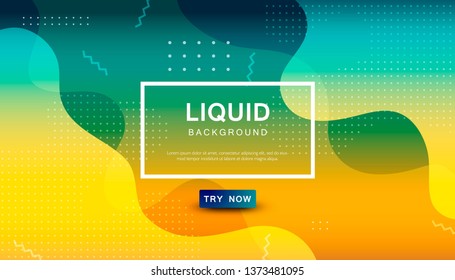 Modern blue and orange gradient dynamic background. Geometric fluid with halftone shape composition. Colorful liquid backdrop.