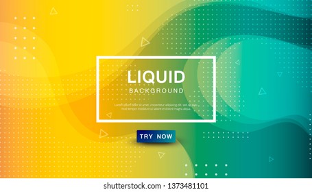 Modern blue and orange gradient dynamic background. Geometric fluid with halftone shape composition. Colorful liquid backdrop.