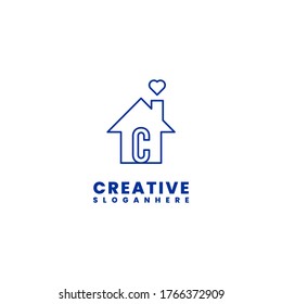 modern blue outline real estate letter C logotype design concept creative illustration.