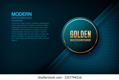 Modern blue overlap background vector. Realistic overlap textured layer with golden list on circle shape and space for text. 3D backdrop. vector illustration.