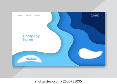 Modern Blue Papercut Landing Page. Abstract Website Header Design
