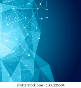 Modernes blauer Plexus Blockchain Netz abstraktes Layout. Kristallbauweise: Wissenschafts- und Technologiedesign. Vektorillustration