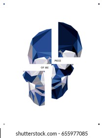 Modern blue polygonal flat hipster style illustration of human Skull, poster with text Piece of me. Calavera, halloween, dark spell t-shirt design.