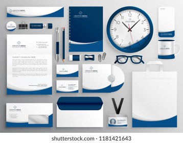 modern blue professional business stationery set