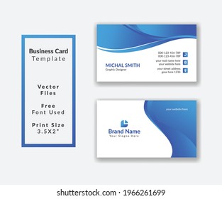 Modern blue professional horizontal double-sided business card template design Premium Vector
