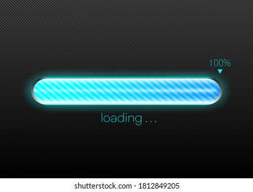 Modern blue progress loading bar 100% vector illustration, technology concept