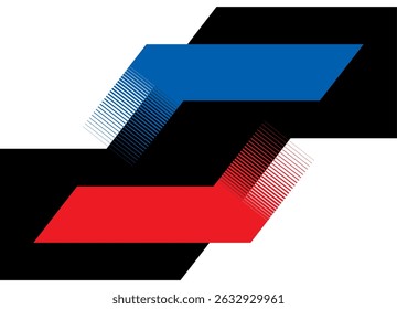 Modernes blau-rotes schwarzes Vektormuster. Gestreiftes Design-Element. Sportlicher Vektor-Hintergrund mit Platz für Text für Werbung, Verpackungen, Umschläge, Poster und Ankündigungen.