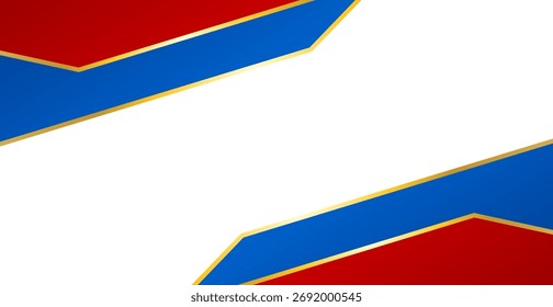 Fundo geométrico azul e vermelho moderno com linha de ouro. Banner comercial abstrato. Ilustração de vetor. Papel de parede
