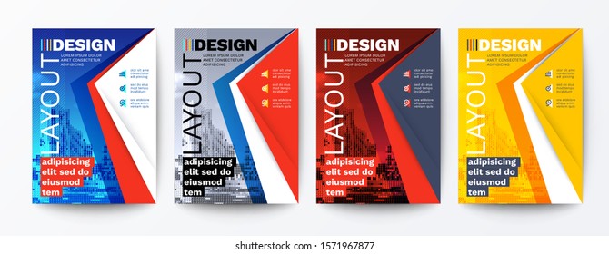 modern blue, red, yellow design template for poster flyer brochure cover. Graphic design layout with triangle graphic elements and space for photo background