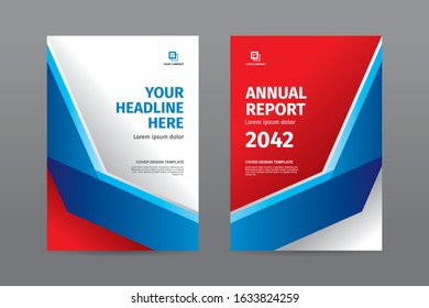 Modern blue ribbon red white color theme book cover template for annual report magazine 